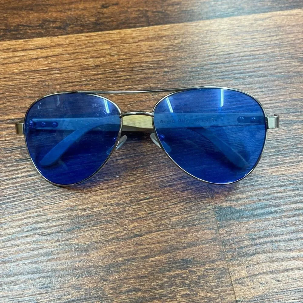 Adult Unisex Blue & Yellow Retro Classic Teardrop Mirro Aviator Sunglasses OS